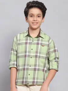 Monte Carlo Boys Classic Slim Fit Checked Roll-Up Sleeves Pure Cotton Casual Shirt