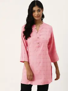 Sangria Woven Design Mandarin Collar Straight Short Kurti
