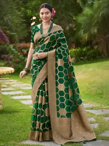 Saree mall Green & Gold Embellished  Zari Organza Banarasi Sarees