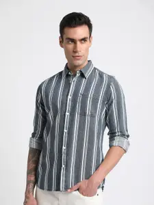 THE BEAR HOUSE Slim Fit Striped Twill Pure Cotton Casual Shirt