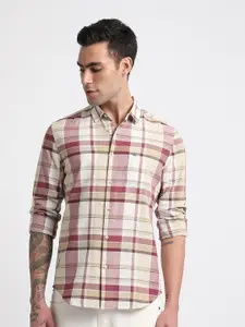 THE BEAR HOUSE Slim Fit Tartan Checked Spread Collar Cotton Casual Shirt