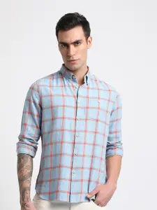 THE BEAR HOUSE Slim Fit Windowpane Checks Twill Pure Cotton Casual Shirt