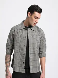 THE BEAR HOUSE Slim Fit Other Checks Spread Collar Long Sleeve Cotton Casual Shirt
