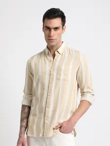 THE BEAR HOUSE Pure Cotton Slim Fit Striped Casual Shirt
