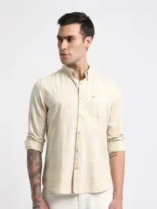 THE BEAR HOUSE Slim Fit Checked Button-Down Collar Twill Weave Pure Cotton Casual Shirt