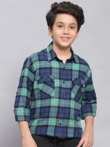 Monte Carlo Boys Classic Slim Fit Tartan Checks Roll-Up Sleeves Pure Cotton Casual Shirt