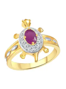 Vighnaharta Gold-Plated & Rhodium-Plated CZ-Studded Finger Ring