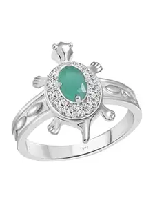Vighnaharta Rhodium-Plated CZ-Studded Tortoise Ring