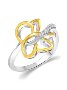 Vighnaharta Gold-Plated & Rhodium-Plated CZ-Studded Butterfly Ring