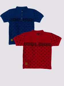 BAESD Boys Pack Of 2 Printed Mandarin Collar Cotton T-shirt