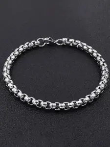 MEENAZ Silver-Plated Stainless Steel Beaded Elasticated Bracelet