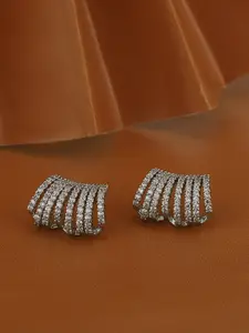 Carlton London Premium Rhodium-Plated CZ Contemporary Studs
