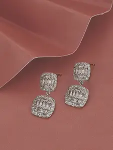 Carlton London Rhodium-Plated CZ Square Drop Earrings
