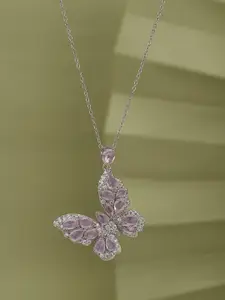 Carlton London Women Premium Rhodium Plated CZ Butterfly Shaped Pendant with Chain