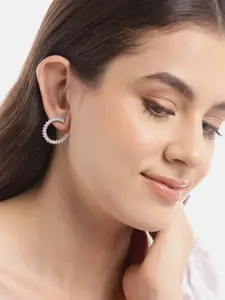 Carlton London Rhodium-Plated Crystals Circular Half Hoop Earrings