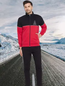 WILD WEST Colourblocked Mock Collar Cotton Fleece Tracksuit