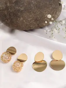 SOHI Set Of 2 Gold Plated Contemporary Stud Earrings