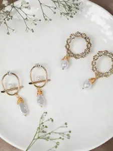 SOHI Set Of 2 Gold Plated Contemporary Drop Earrings