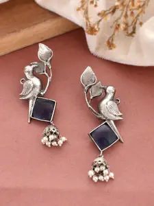 DASTOOR Silver-Plated Contemporary Oxidised Jhumkas