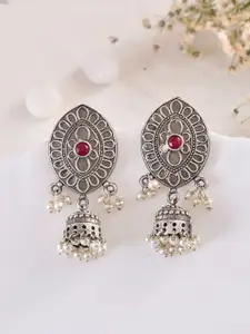 DASTOOR Silver-Plated Contemporary Jhumkas