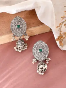 DASTOOR Silver-Plated Dome Shaped Jhumkas