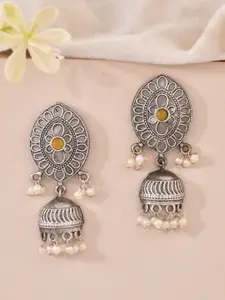 DASTOOR Silver-Plated Contemporary Oxidised Jhumkas