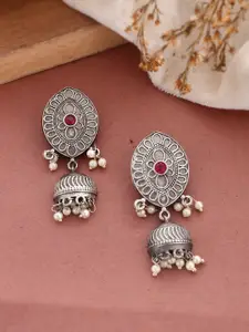 DASTOOR Silver-Toned Contemporary Jhumkas Earrings