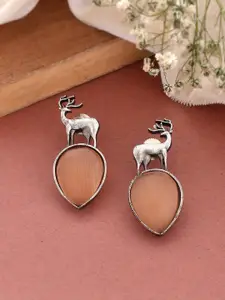 DASTOOR Silver-Plated Contemporary Artificial Stones Silver Studs Earrings