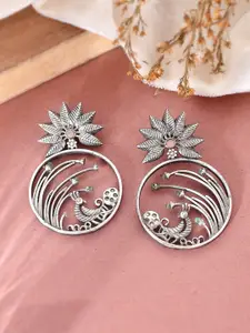 DASTOOR Silver-Plated Oxidised Drop Earrings