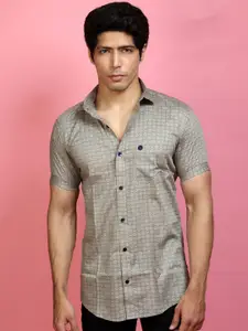 INDIAN THREADS Brown India Slim Geometric Printed Cotton Casual Shirt