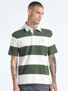 Flying Machine Striped Pure Cotton Polo Collar T-Shirt