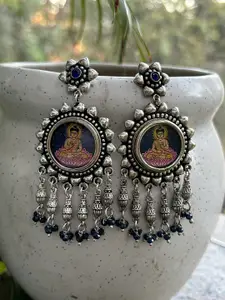 FIROZA Silver-Plated Artificial Stones & Beads Studded Contemporary Drop Earrings