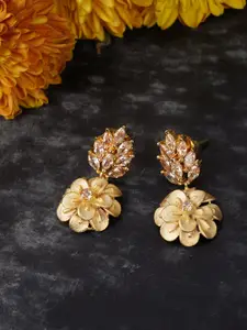 FIROZA Gold-Plated Floral Cubic Zirconia Studded Drop Earrings
