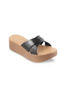 Tresmode Black Colourblocked Flatform Sandals
