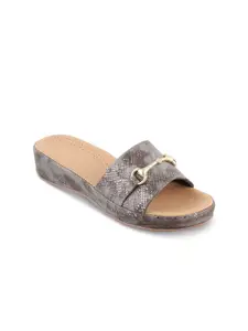 Tresmode Printed Buckle Detail Open Toe Flats