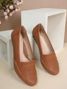DressBerry Tan Textured Closed Back Wedge Pumps
