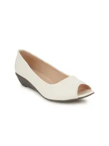 DressBerry White Textured Wedge Peep Toes