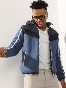 Campus Sutra Colourblocked Windcheater Outdoor Bomber with Patchwork Jacket