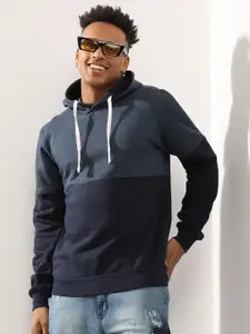 Campus Sutra Colourblocked Hooded Cotton Sweatshirt