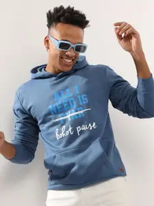 Campus Sutra Typography Printed Hooded Sweatshirt