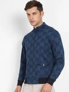 Campus Sutra Men Blue Checked Windcheater Jacket
