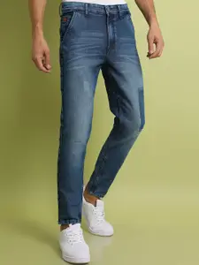 Campus Sutra Men Blue Smart Low Distress Light Fade Whiskers & Chevrons Stretchable Jeans