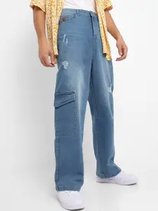 Campus Sutra Men Smart Wide Leg Low Distress Light Fade Cotton Jeans