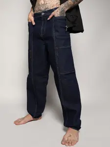 Campus Sutra Men Mid-Rise Smart Wide Leg Clean Look Stretchable Cotton Cargo Jeans