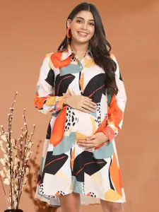 angloindu Printed Maternity Shirt Dress