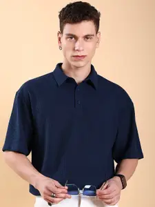HIGHLANDER Oversized Polo Collar Popcorn Structured Drop-Shoulder Sleeves T-Shirt
