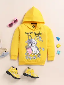 YK Girls Graphic Printed Hooded Cotton Sweatshirt