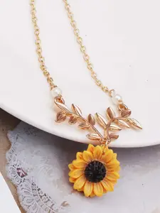 FIMBUL Gold-Plated Sunflower Leaf Antique Necklace