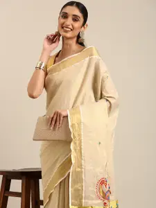 Thara Sarees Embroidered Pure Cotton Kasavu Saree