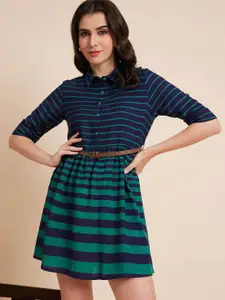 Ramas Striped Cotton Shirt Style Mini Dress